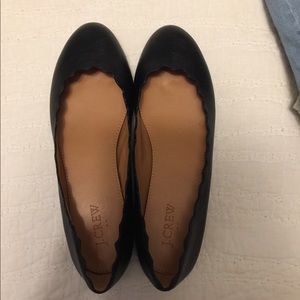 J.Crew Black leather scallop flats